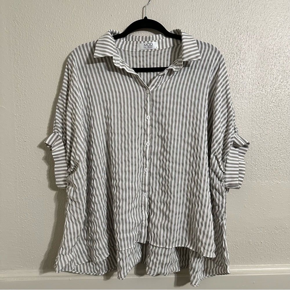 MOD On Trend Neutral Striped Lagenlook Blouse